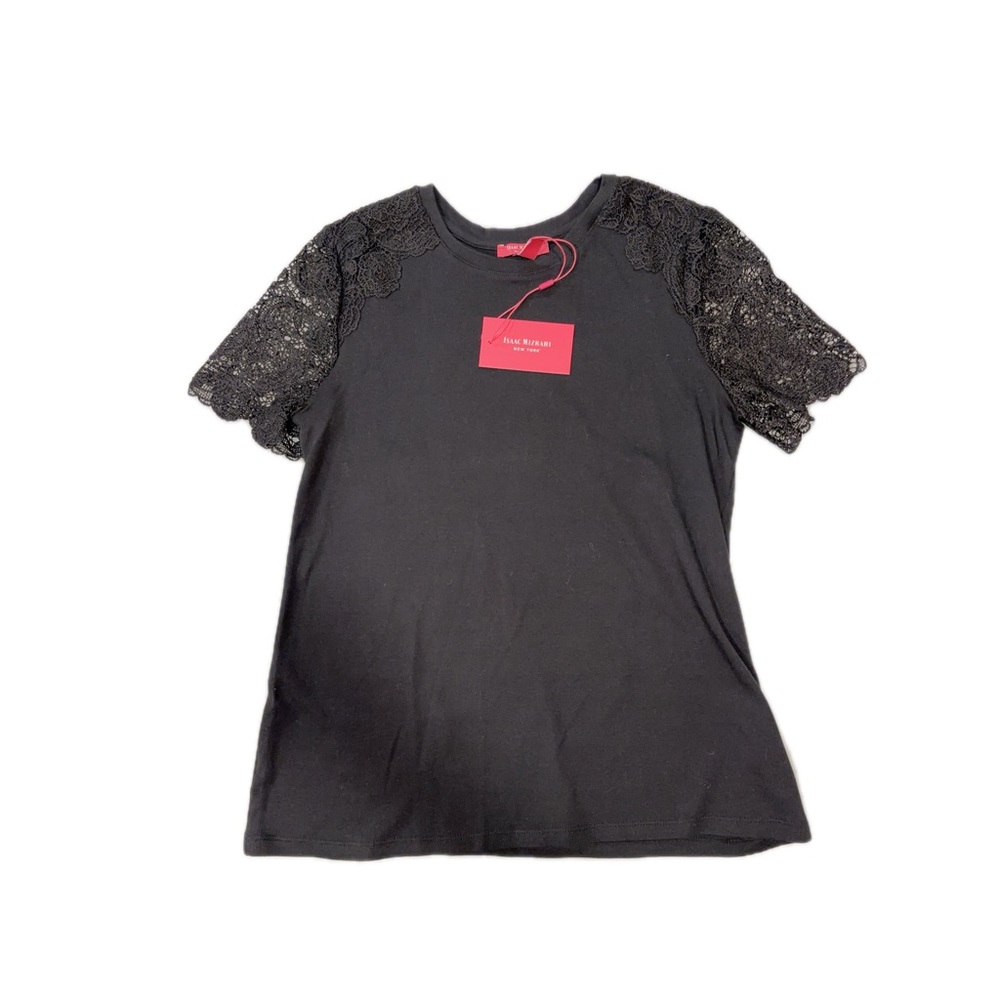 NWT - Isaac Mizrahi - Black Lace Sleeve Tee